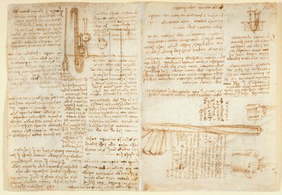 Arundel 263 f.269v, f.264 Notatki i szkic na urządzeniu hydraulicznym z „Codex Arundel” (pióro i atrament na papierze) autorstwa Leonardo da Vinci