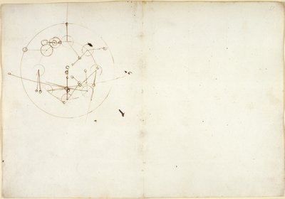 Arundel 263, f.52v, f.51 Schemat koła hydraulicznego, z „Codex Arundel” (pióro i atrament na papierze) autorstwa Leonardo da Vinci