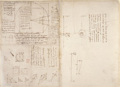 Arundel 263, f.72v, f.69 Uwagi i diagramy dotyczące mechaniki i środka ciężkości, z „Codex Arundel”, c.1503-5 (pióro i atrament na papierze) autorstwa Leonardo da Vinci
