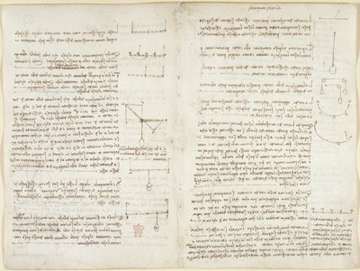 Arundel 263, f.8v, f.7 Uwagi i diagramy dotyczące mechaniki autorstwa Leonardo da Vinci