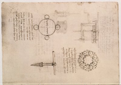 Codex Madrid I f.20, studia mechaniczne autorstwa Leonardo da Vinci
