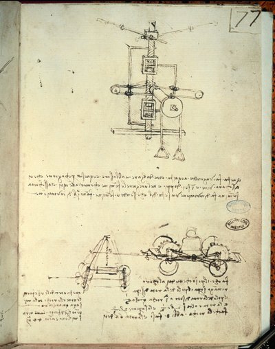 Projekt maszyny latającej (pióro na papierze) autorstwa Leonardo da Vinci