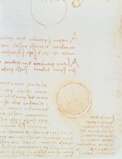 Szczegóły fol. 2r, z Codex Leicester, pokazujący zewnętrzną jasność księżyca autorstwa Leonardo da Vinci