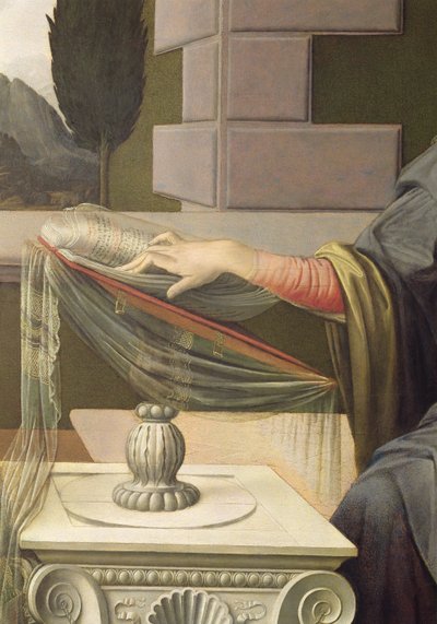 Detal Matki Boskiej, z Zwiastowania, 1472-75, olej na odrestaurowaniu słupa panelu autorstwa Leonardo da Vinci