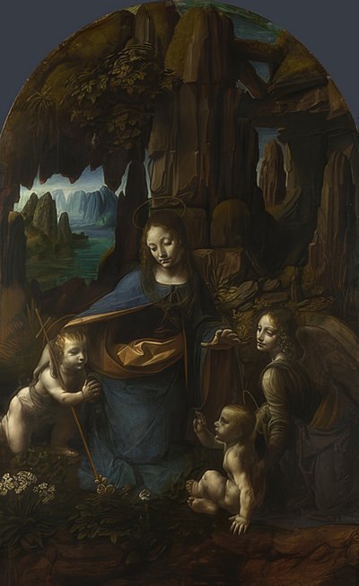 Madonna of the Rocks (do ołtarza San Francesco w Mediolanie). Około 1491/92-99 i 1506-08 autorstwa Leonardo da Vinci