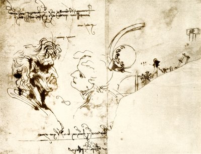 Warcaby dwóch męskich głów autorstwa Leonardo da Vinci