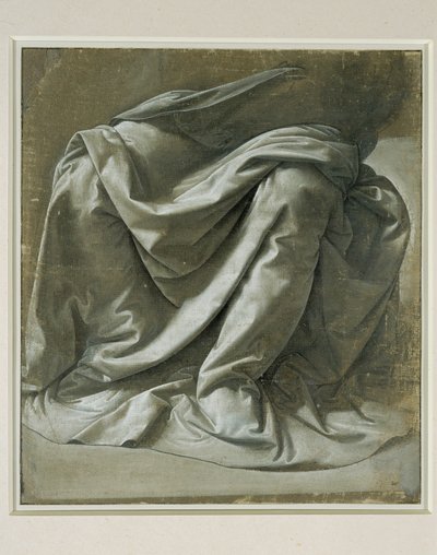 Draperia dla siedzącej postaci, pędzel i szara tempera, białe refleksy na szarym przygotowanym płótnie lnianym ... autorstwa Leonardo da Vinci
