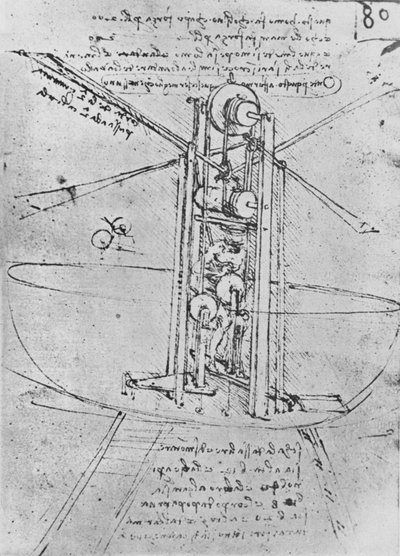 Rysunek maszyny latającej z obsługującym ją człowiekiem, c1480 1945 autorstwa Leonardo da Vinci