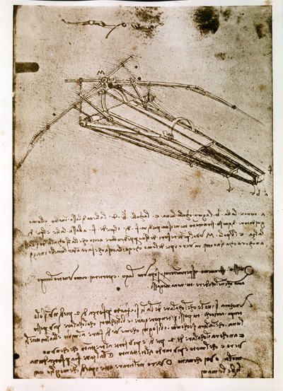 Fragment rękopisu Da Vinci opisującego zasadę działania i budowę "latającej maszyny" (rękopis) autorstwa Leonardo da Vinci