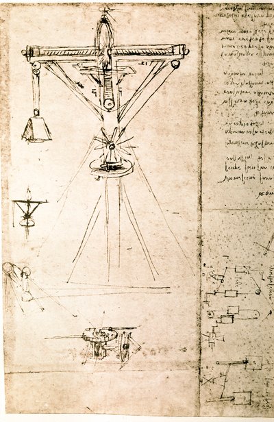 Fragment manuskryptu Da Vinci opisującego zasadę działania i budowę "żurawia" (manuskrypt) autorstwa Leonardo da Vinci