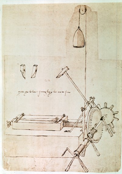 Fragment rękopisu Da Vinci opisujący zasadę działania i budowę "maszyny do wcięcia plików" (rękopis) autorstwa Leonardo da Vinci