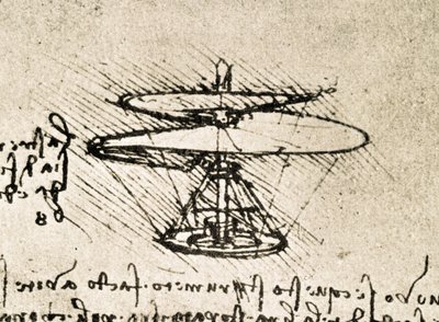 Fragment manuskryptu Da Vinci opisującego zasadę działania i budowę "śruby lotniczej (helikoptera)" (manuskrypt) autorstwa Leonardo da Vinci