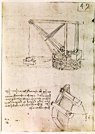 Fragment rękopisu Da Vinci opisującego zasadę działania i budowę "obrotowego dźwigu" (rękopis) autorstwa Leonardo da Vinci
