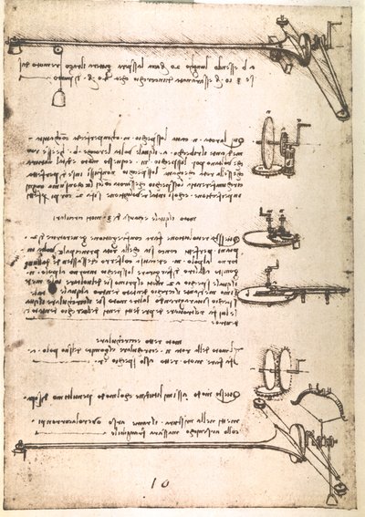 Fragment manuskryptu Da Vinci opisującego zasadę działania i budowę "maszyny do wytwarzania pustych luster" (manuskrypt) autorstwa Leonardo da Vinci