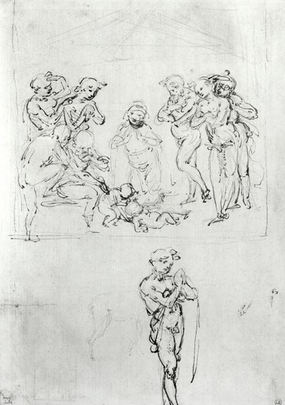 Studia figuralne na Pokłon Trzech Króli, c.1481 (pióro i atrament i metalowy punkt na papierze) autorstwa Leonardo da Vinci