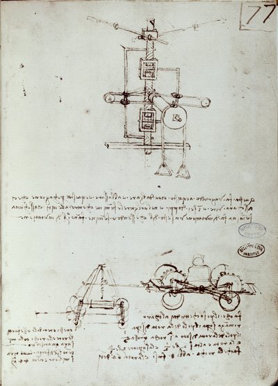 Latająca maszyna rysunek. Rękopis Leonarda De Vinci (Leonardo da Vinci autorstwa Leonardo da Vinci