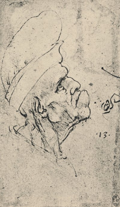 Groteskowy profil mężczyzny noszącego kapelusz po prawej stronie, c1480 1945 autorstwa Leonardo da Vinci
