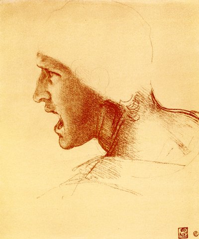 Głowa krzyczącego i atakującego wojownika autorstwa Leonardo da Vinci