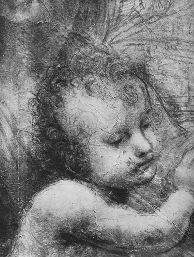Głowa Dzieciątka Jezus - Dziewica z Dzieciątkiem ze św. Anną i Dzieciątkiem św. Jan, ok. 1480 1945 autorstwa Leonardo da Vinci
