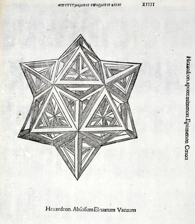 Hexacedron abscissum podwyższona próżnia, ilustracja z „Divine Proportion” Luca Pacioli (c.1445-1517), pierwotnie wyd. Wenecja, 1509 autorstwa Leonardo da Vinci