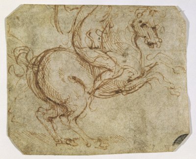Koń i kawaler (pióro i tusz na papierze) autorstwa Leonardo da Vinci