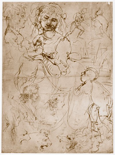 Klęcząca Madonna z Dzieciątkiem i Św.Janem, 1478-1480 autorstwa Leonardo da Vinci
