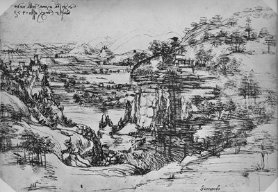 Krajobraz, ok. 1480 1945 autorstwa Leonardo da Vinci