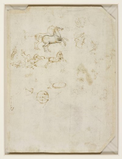 Leonardo da Vinci - Verso Pędzące konie i głowa Nerona ok. 1503-4 autorstwa Leonardo da Vinci