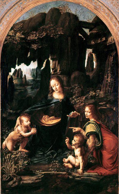 Madonna ze Skał, ok. 1483-94 (olej na płycie przeniesiony na płótno) autorstwa Leonardo da Vinci
