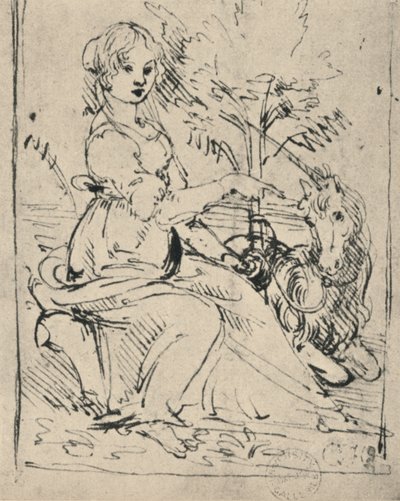 Panna z jednorożcem, c1478-1480 1945 autorstwa Leonardo da Vinci
