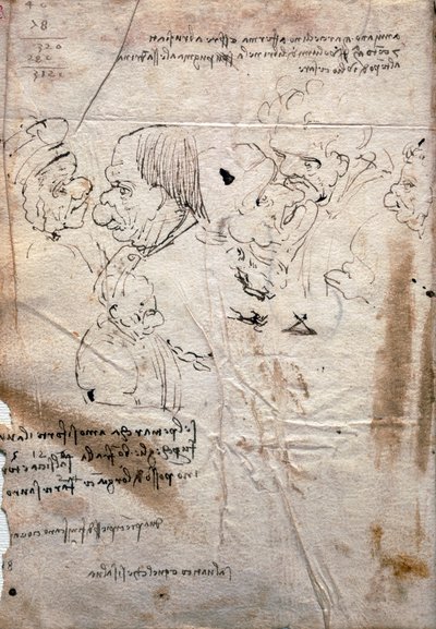 Karykatury męskie i lista bibliotek, Codex Trivulzianus autorstwa Leonardo da Vinci