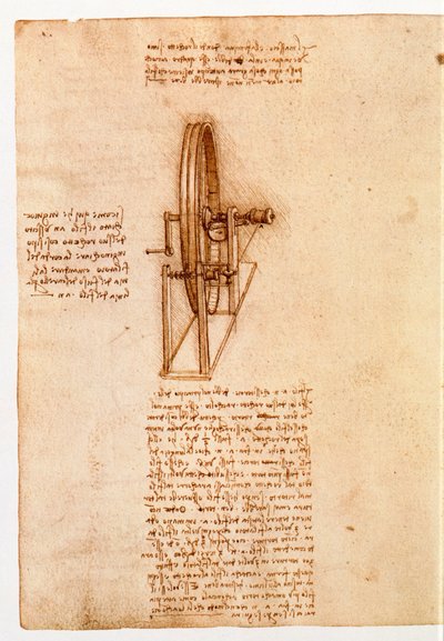 p. 8937 fol. Studium 65v na kołowrotek, „Codex Madrid I”, c.1493-97 (pióro i atrament na papierze) autorstwa Leonardo da Vinci