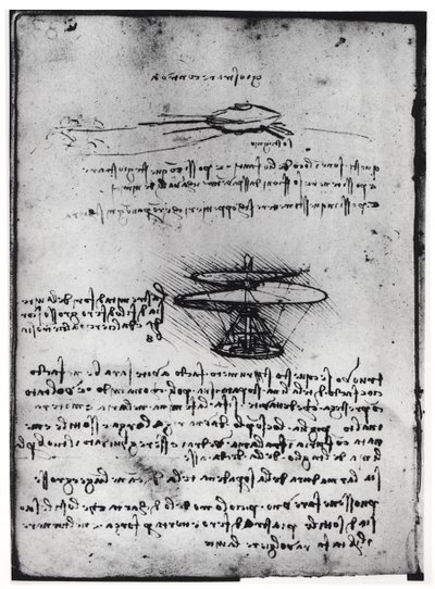 Rękopis paryski B, fol. 83v: Strona z tekstem i szkicami do latającej maszyny, 1488-90 (pióro i atrament na papierze) autorstwa Leonardo da Vinci
