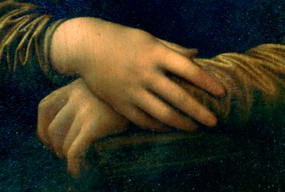 Detal portretu Mony Lisy, 1503-1506 autorstwa Leonardo da Vinci