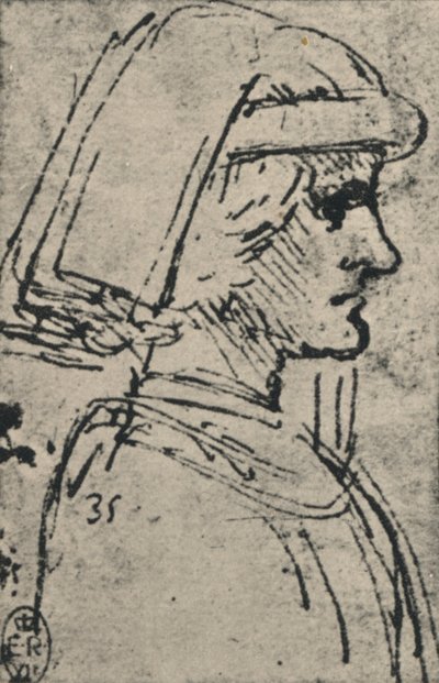 Profil młodego mężczyzny noszącego chaperon, c1480 1945 autorstwa Leonardo da Vinci