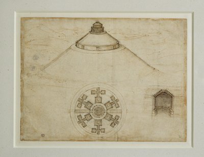 Projekt grobowca na planie centralnym; elewacja ... autorstwa Leonardo da Vinci