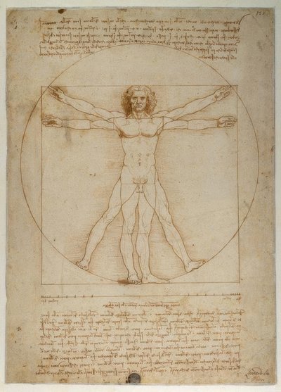 Schemat proporcji sylwetki ludzkiej według Witruwiusza autorstwa Leonardo da Vinci