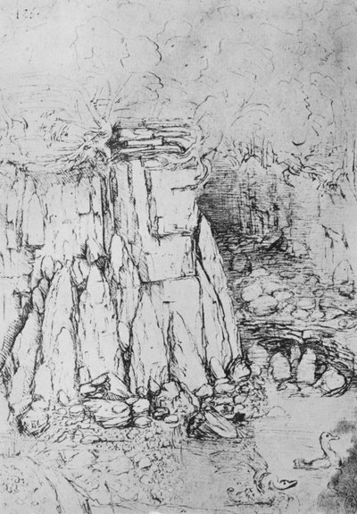 Skały i potok, ok. 1480 1945 autorstwa Leonardo da Vinci