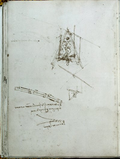Nauka i technika: rękopis o maszynach latających, przodek śmigłowca. Księga Leonarda da Vinci (Leonardo da Vinci) (1452-1519). Około 1487 r. Paryż, Biblioteka Institut de France autorstwa Leonardo da Vinci