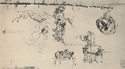 Arkusz etiud z młodą kobietą, wilkiem itp., ok. 1480 1945 r. autorstwa Leonardo da Vinci