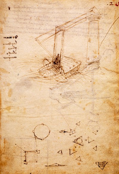 Statek, z Codex Trivulzianus, folio 2 recto autorstwa Leonardo da Vinci