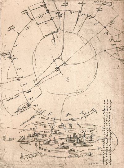 Szkicowa mapa Mediolanu, c1472-c1519 1883 autorstwa Leonardo da Vinci