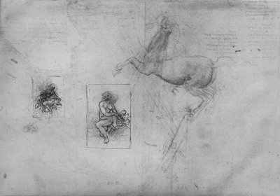 Szkice do klęczącej Ledy i konia, c1480 1945 autorstwa Leonardo da Vinci