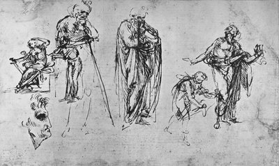 Studia pojedynczych postaci i profilu, ok. 1480 1945 autorstwa Leonardo da Vinci
