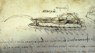 Studium do machiny wojennej Escorpio autorstwa Leonarda de Vinci (Leonardo da Vinci) (1452-1519). Rysowanie piórem i atramentem. autorstwa Leonardo da Vinci