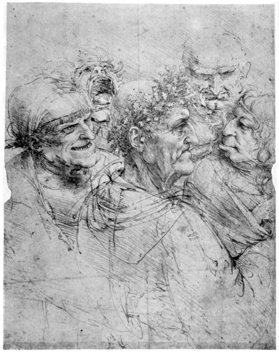 Studium pięciu groteskowych głów, ok. 1494 1954. autorstwa Leonardo da Vinci