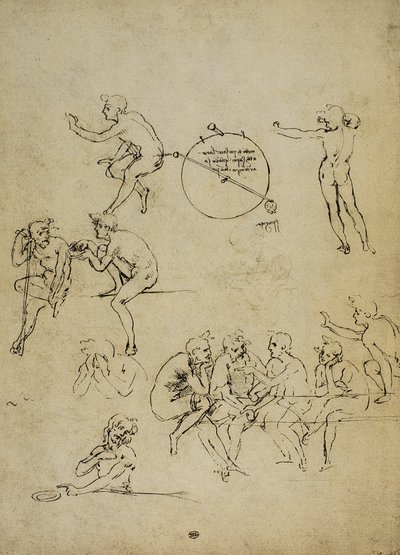 Badanie postaci ludzkich w różnych pozycjach; rysunek Leonarda da Vinci. Luwr, Paryż autorstwa Leonardo da Vinci