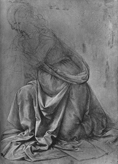 Studium draperii kobiety klęczącej po lewej stronie, ok. 1477 1945 r. autorstwa Leonardo da Vinci