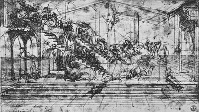 Studium perspektywy tła adoracji Trzech Króli, 1481 1945 r autorstwa Leonardo da Vinci