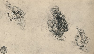 Trzy studia o mężczyźnie nękającym upadłego wroga, ok. 1480 1945 r autorstwa Leonardo da Vinci